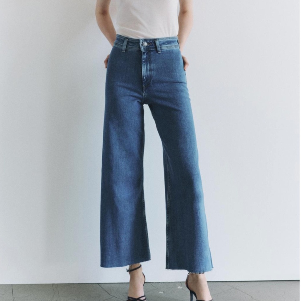 Zara The Marine High Waist Straight Wide Jean Blue Size 8 NWT
